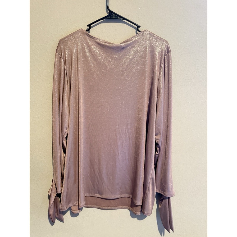 Peck & Peck‎ Shimmer Long Sleeve Top XL – Metallic Mauve with Sleeve Ties